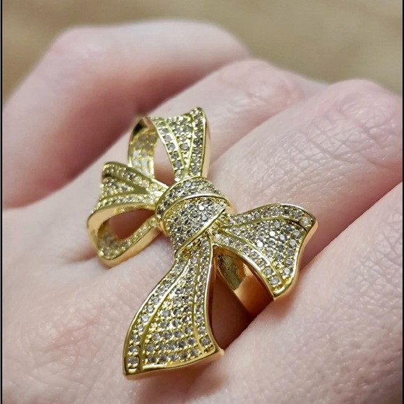 Abigail Creations 925 Sterling Silver Exquisite Gold Plated with CZ Bow Ring - Picture 4 of 8